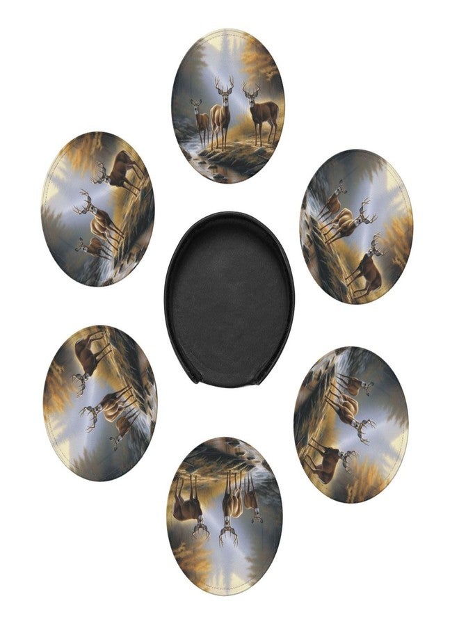 AIMASTZ Animal World Wildlife River Edge Deers Drinks Coasters With Holder, Suitable For Kinds Of Cups, Set Of 6 - Image 2